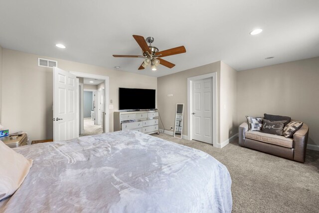 8529 Sawyer Ct, Joliet, IL 60431 - carpeted bedroom featuring baseboards, ceiling fan, and recessed lighting
