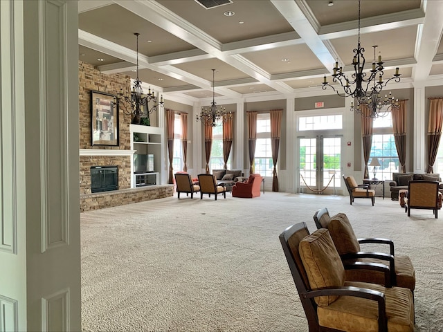 8529 Sawyer Ct, Joliet, IL 60431 - common area with coffered ceiling, beam ceiling, and ornamental molding