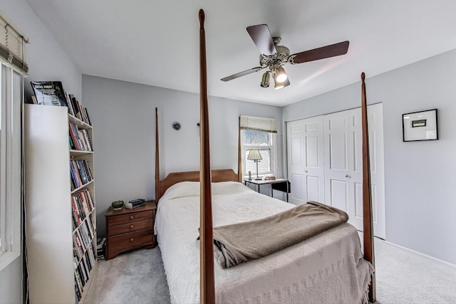 962 Thompson Blvd, Buffalo Grove, IL 60089 - bedroom with light colored carpet, a closet, and ceiling fan