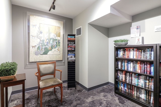 60 E Monroe St Unit 2705, Chicago, IL 60603 - sitting room with dark colored carpet, baseboards, and rail lighting