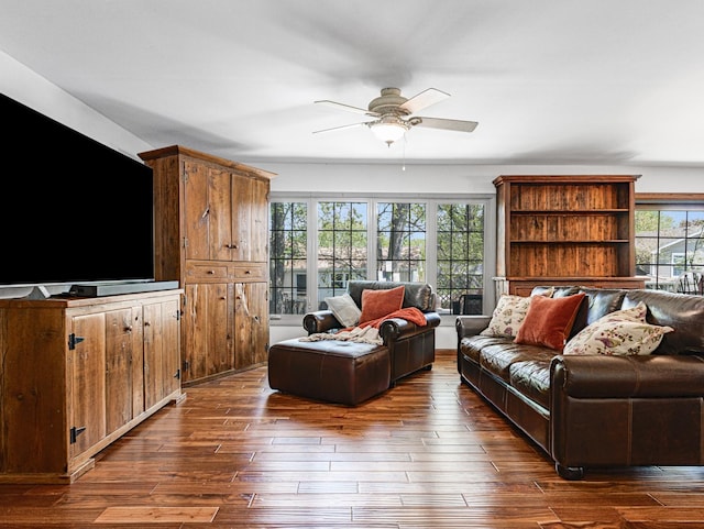 302 Delaware Dr, Bolingbrook, IL 60440 - living area featuring dark wood-style flooring and ceiling fan