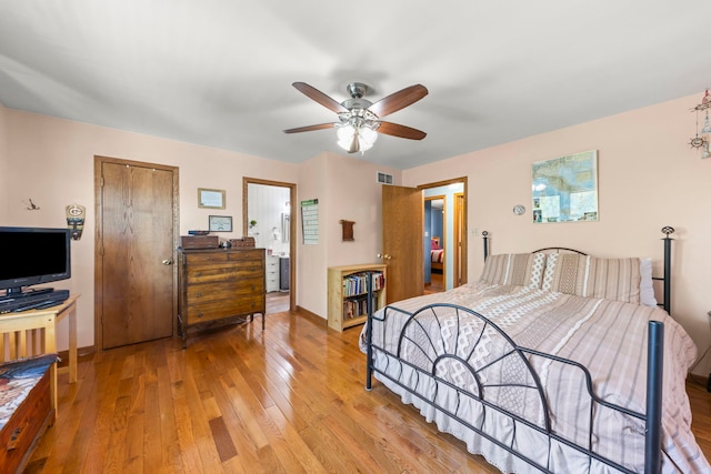 2810 Billie Limacher Ln, Plainfield, IL 60586 - bedroom with light wood-type flooring, baseboards, and a ceiling fan