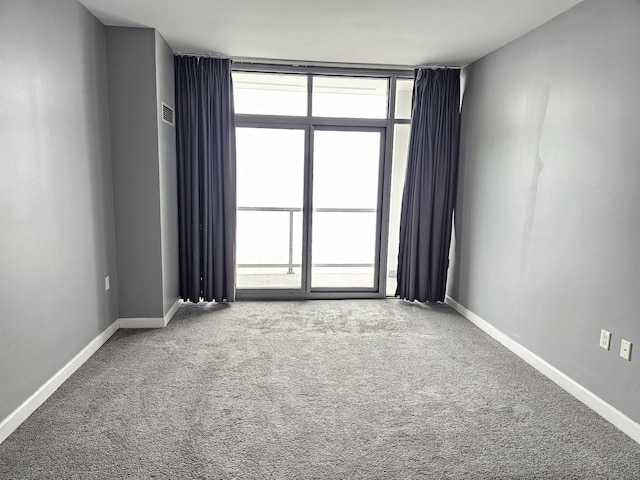 carpeted spare room featuring baseboards