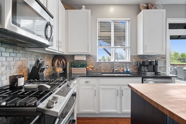 kitchen with white cabinetry, a wealth of natural light, stainless steel appliances, and a sink