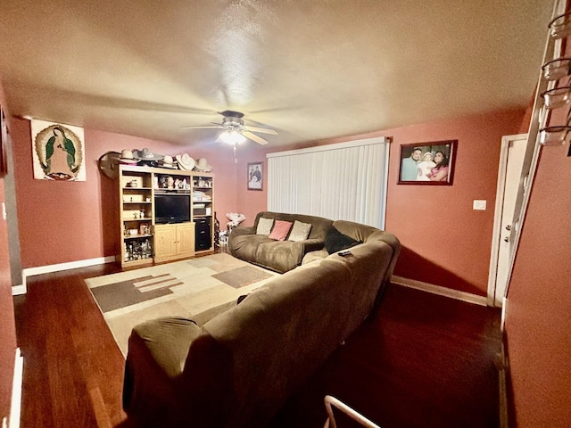 14539 Avers Ave, Midlothian, IL 60445 - living room with baseboards, a ceiling fan, and a textured ceiling