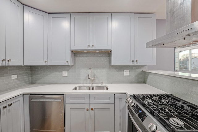 359 Juniper Tree Ct, Hoffman Estates, IL 60169 - kitchen with a sink, wall chimney exhaust hood, stainless steel appliances, backsplash, and light countertops