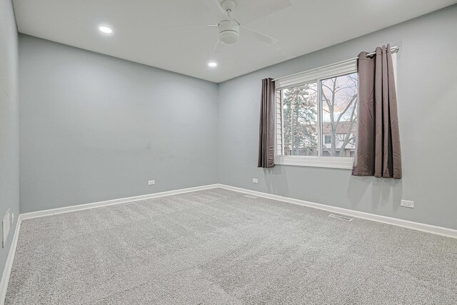 359 Juniper Tree Ct, Hoffman Estates, IL 60169 - carpeted spare room with baseboards, a ceiling fan, visible vents, and recessed lighting
