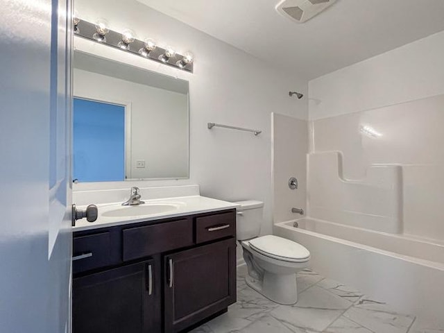 1587 Glenbrooke Ln, New Lenox, IL 60451 - full bathroom featuring toilet, shower / bathtub combination, marble finish floor, vanity, and visible vents