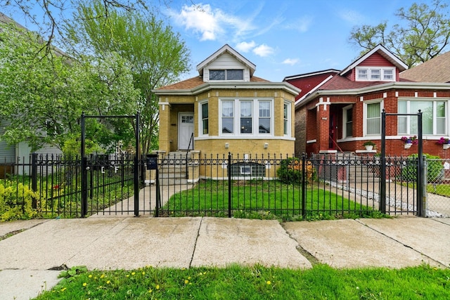 8943 S Lowe Ave, Chicago, IL 60620 - bungalow-style home with a front lawn, a fenced front yard, and brick siding