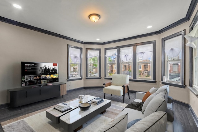 8943 S Lowe Ave, Chicago, IL 60620 - living area with wood finished floors, baseboards, ornamental molding, and recessed lighting
