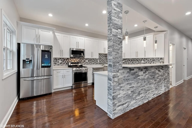 4631 S Evans Ave, Chicago, IL 60653 - kitchen with stainless steel appliances, white cabinetry, dark wood-type flooring, light countertops, and recessed lighting