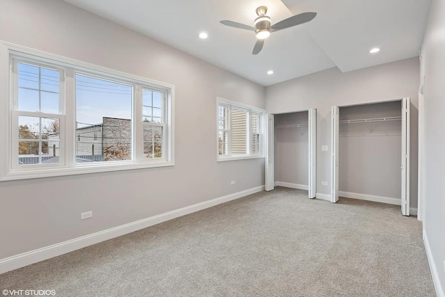 4631 S Evans Ave, Chicago, IL 60653 - unfurnished bedroom featuring multiple closets, carpet flooring, baseboards, recessed lighting, and ceiling fan