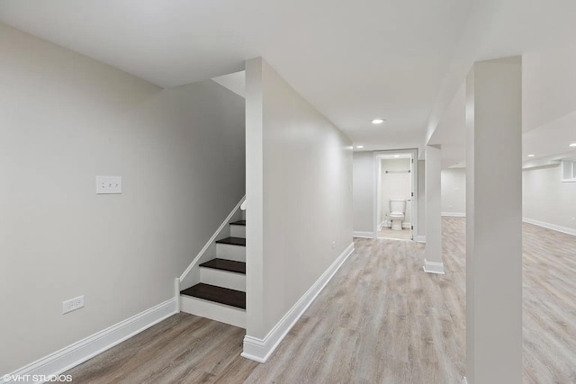 4631 S Evans Ave, Chicago, IL 60653 - corridor with wood finished floors, baseboards, stairway, and recessed lighting