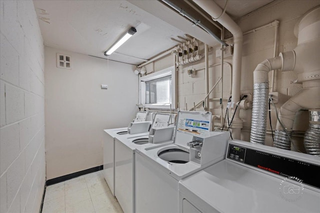 1313A S Rebecca Rd Unit 202, Lombard, IL 60148 - clothes washing area with washing machine and clothes dryer and concrete block wall