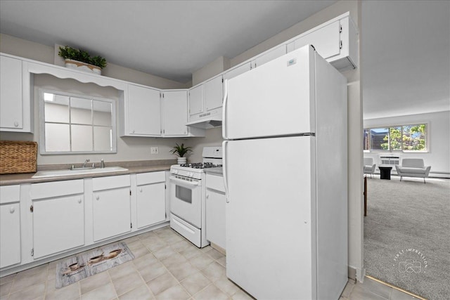 1313A S Rebecca Rd Unit 202, Lombard, IL 60148 - kitchen featuring white appliances, a sink, under cabinet range hood, white cabinetry, and light tile patterned floors