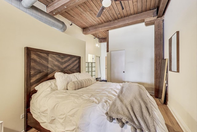 1000 W Washington Blvd Unit 342, Chicago, IL 60607 - bedroom with wood finished floors, wooden ceiling, ceiling fan, beamed ceiling, and baseboards