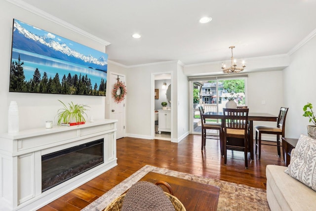 1509 Wilson Ave, Wheaton, IL 60189 - living area featuring a chandelier, crown molding, wood finished floors, baseboards, and recessed lighting