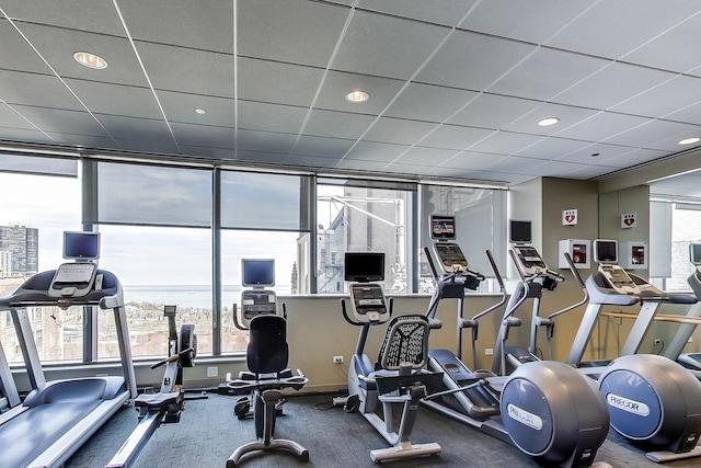 exercise room featuring recessed lighting