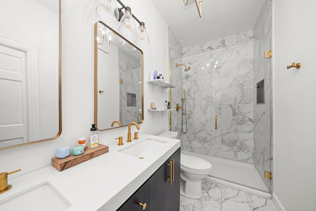 4353 S Indiana Ave Unit 3, Chicago, IL 60653 - full bathroom featuring marble finish flooring, a marble finish shower, toilet, and double vanity