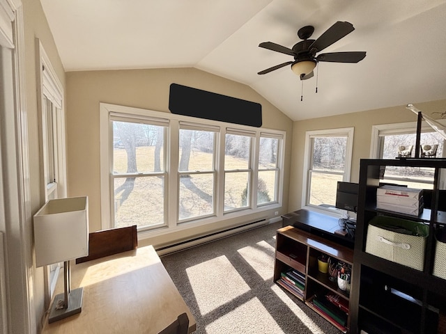 9 Aberdeen Rd, Hawthorn Woods, IL 60047 - interior space featuring plenty of natural light, vaulted ceiling, baseboard heating, and ceiling fan