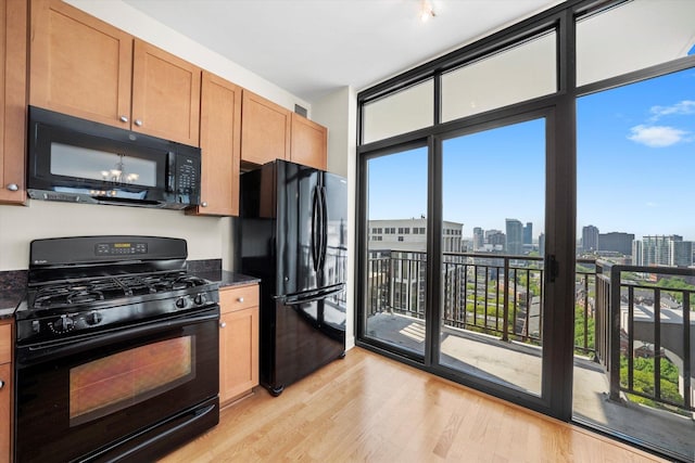 233 E 13th St Unit 2209, Chicago, IL 60605 - kitchen with black appliances, light wood-type flooring, and a view of skyline