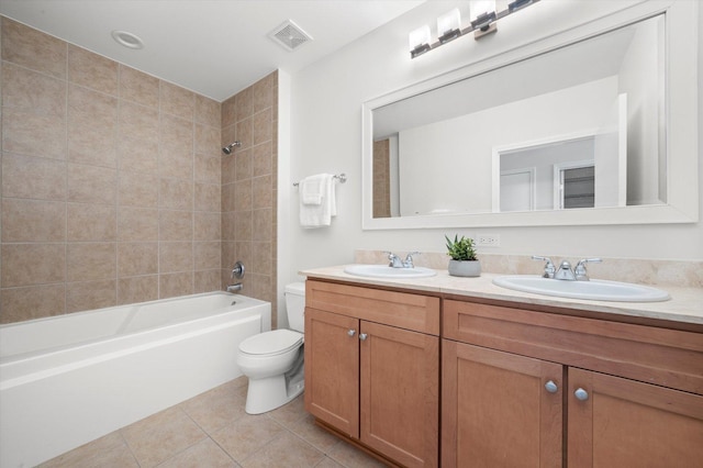 233 E 13th St Unit 2209, Chicago, IL 60605 - bathroom with double vanity, toilet, tile patterned flooring, and tub / shower combination