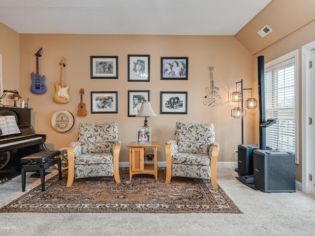 17200 Oak Park Ave Unit R-206, Tinley Park, IL 60477 - sitting room featuring baseboards, visible vents, carpet, and vaulted ceiling