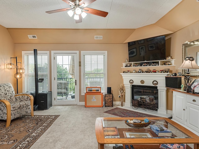 17200 Oak Park Ave Unit R-206, Tinley Park, IL 60477 - living room with vaulted ceiling, visible vents, and ceiling fan