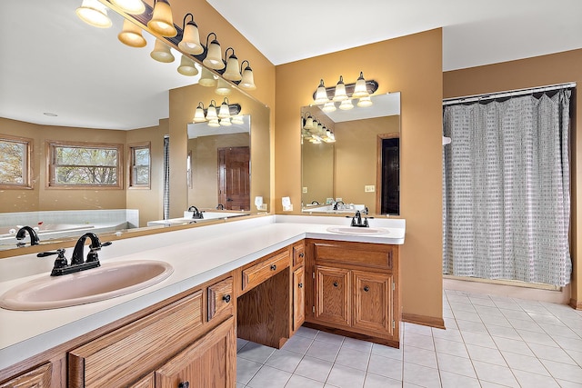 12318 W Donegal Ln, New Lenox, IL 60451 - bathroom with tile patterned floors, double vanity, a stall shower, and a garden tub