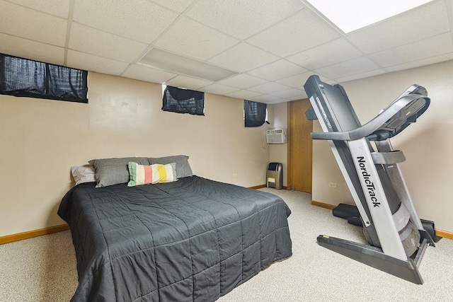 12318 W Donegal Ln, New Lenox, IL 60451 - bedroom featuring a paneled ceiling, baseboards, carpet floors, and an AC wall unit