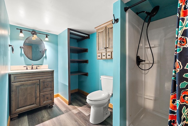 12318 W Donegal Ln, New Lenox, IL 60451 - full bath with wood finished floors, a shower with curtain, vanity, toilet, and baseboards