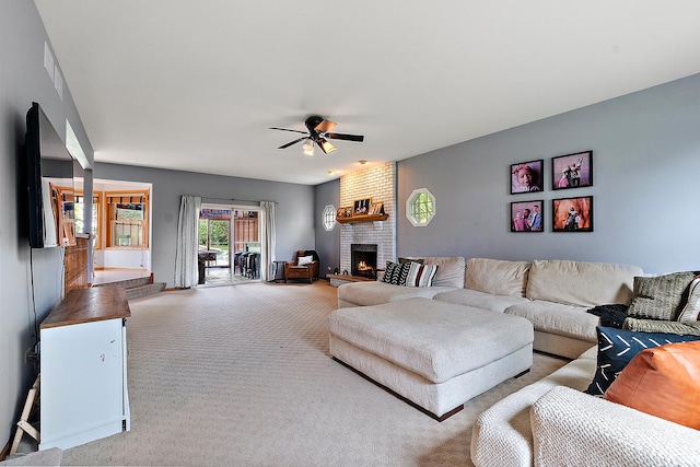 12318 W Donegal Ln, New Lenox, IL 60451 - carpeted living area featuring a ceiling fan and a fireplace