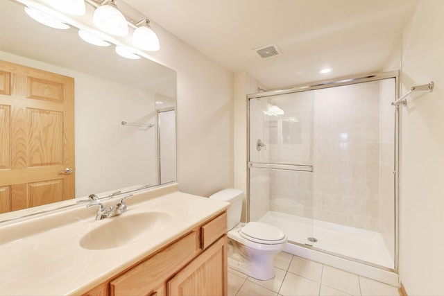 6560 W Diversey Ave Unit 412D, Chicago, IL 60707 - full bathroom featuring toilet, tile patterned flooring, a shower stall, vanity, and recessed lighting