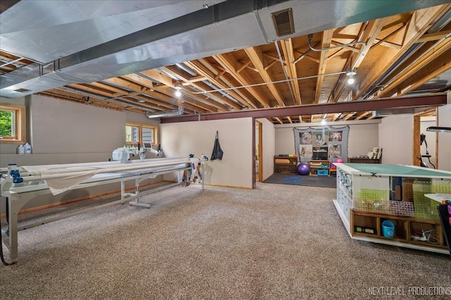 below grade area with healthy amount of natural light and carpet flooring
