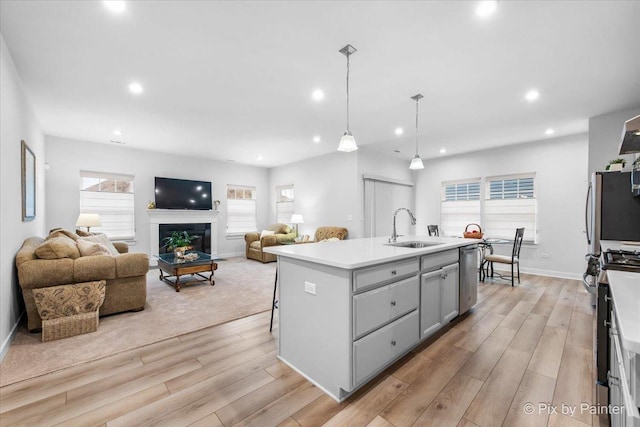 3610 Reddington Cir, Elgin, IL 60124 - kitchen featuring recessed lighting, stainless steel appliances, light wood-style flooring, and a sink