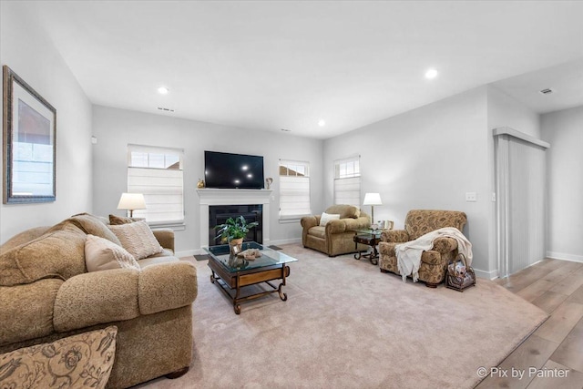 3610 Reddington Cir, Elgin, IL 60124 - living area featuring a glass covered fireplace, a healthy amount of sunlight, and recessed lighting