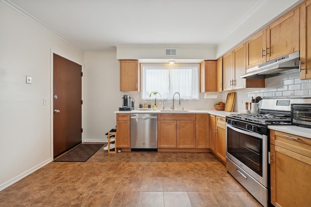 6259 N NW Hwy Unit 3D, Chicago, IL 60631 - kitchen featuring stainless steel appliances, a sink, under cabinet range hood, and tasteful backsplash
