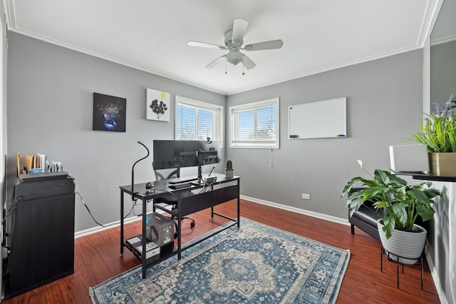 6259 N NW Hwy Unit 3D, Chicago, IL 60631 - office featuring baseboards, ornamental molding, ceiling fan, and wood finished floors