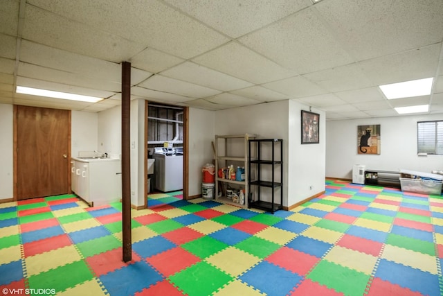 1319 President St, Glendale Heights, IL 60139 - rec room with washer / dryer, tile patterned floors, a drop ceiling, and baseboards