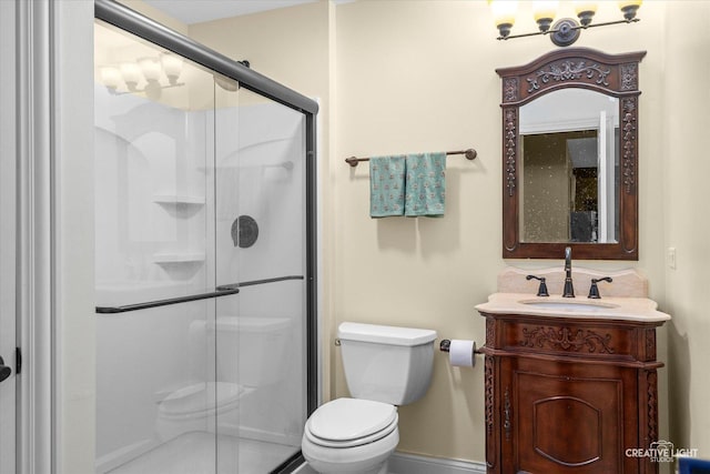 4779 Lees Ct, Oswego, IL 60543 - full bathroom featuring a stall shower, toilet, vanity, and baseboards