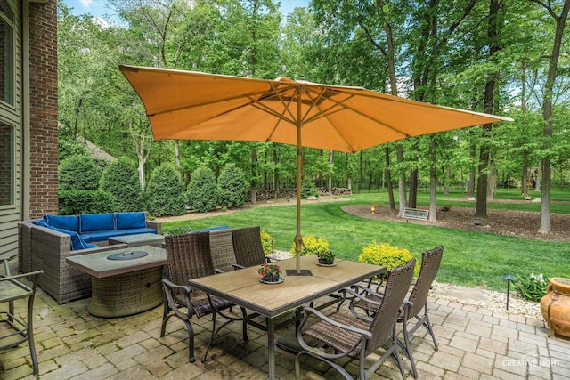 4779 Lees Ct, Oswego, IL 60543 - view of patio / terrace with an outdoor living space, view of wooded area, and outdoor dining area