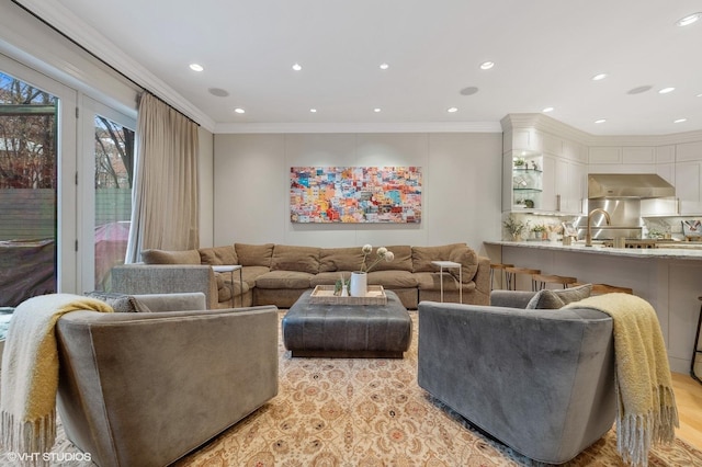 1442 W Cuyler Ave, Chicago, IL 60613 - living area featuring ornamental molding and recessed lighting
