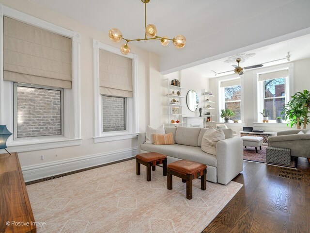 2426 W Mclean Ave, Chicago, IL 60647 - living room featuring wood finished floors and ceiling fan