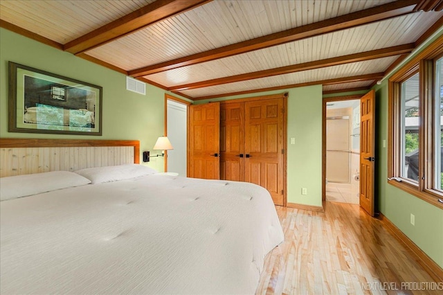 6N198 Old Homestead Rd, Saint Charles, IL 60175 - bedroom with beam ceiling, light wood finished floors, a closet, baseboards, and wood ceiling