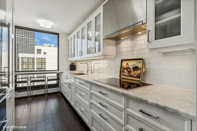 kitchen featuring tasteful backsplash, a sink, and white cabinetry
