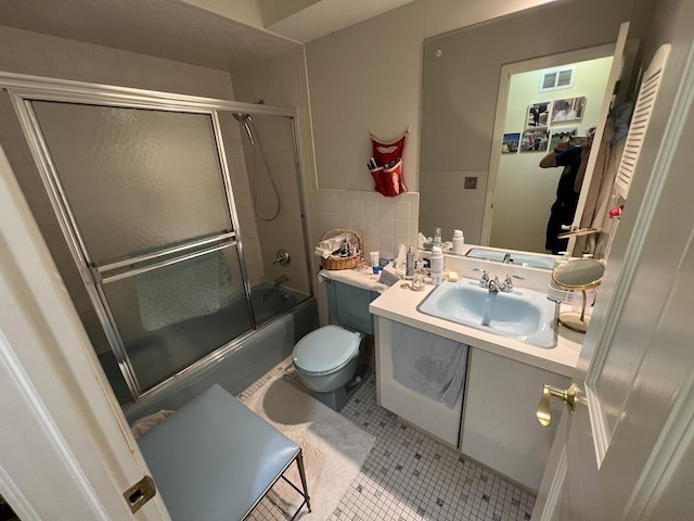 7924 Tripp Ave, Skokie, IL 60076 - full bathroom with toilet, enclosed tub / shower combo, tile patterned floors, visible vents, and vanity