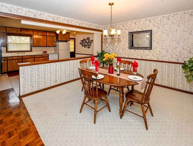 249 S Arlington Heights Rd, Elk Grove Village, IL 60007 - dining area with a chandelier and wallpapered walls