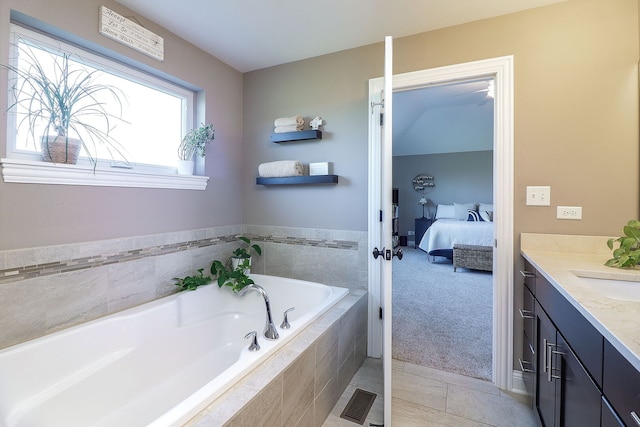 12911 Mayfair Dr, Lemont, IL 60439 - bathroom with a bath, vanity, ensuite bath, and tile patterned floors