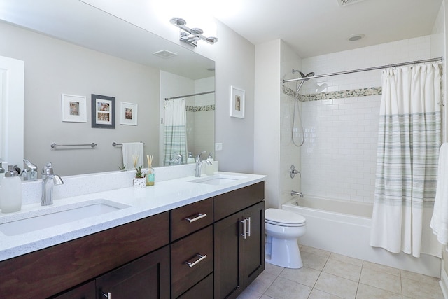 12911 Mayfair Dr, Lemont, IL 60439 - full bathroom featuring tile patterned flooring, shower / bath combo, toilet, and double vanity