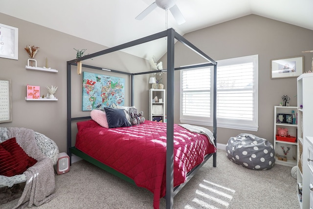 12911 Mayfair Dr, Lemont, IL 60439 - carpeted bedroom featuring lofted ceiling, ceiling fan, and baseboards